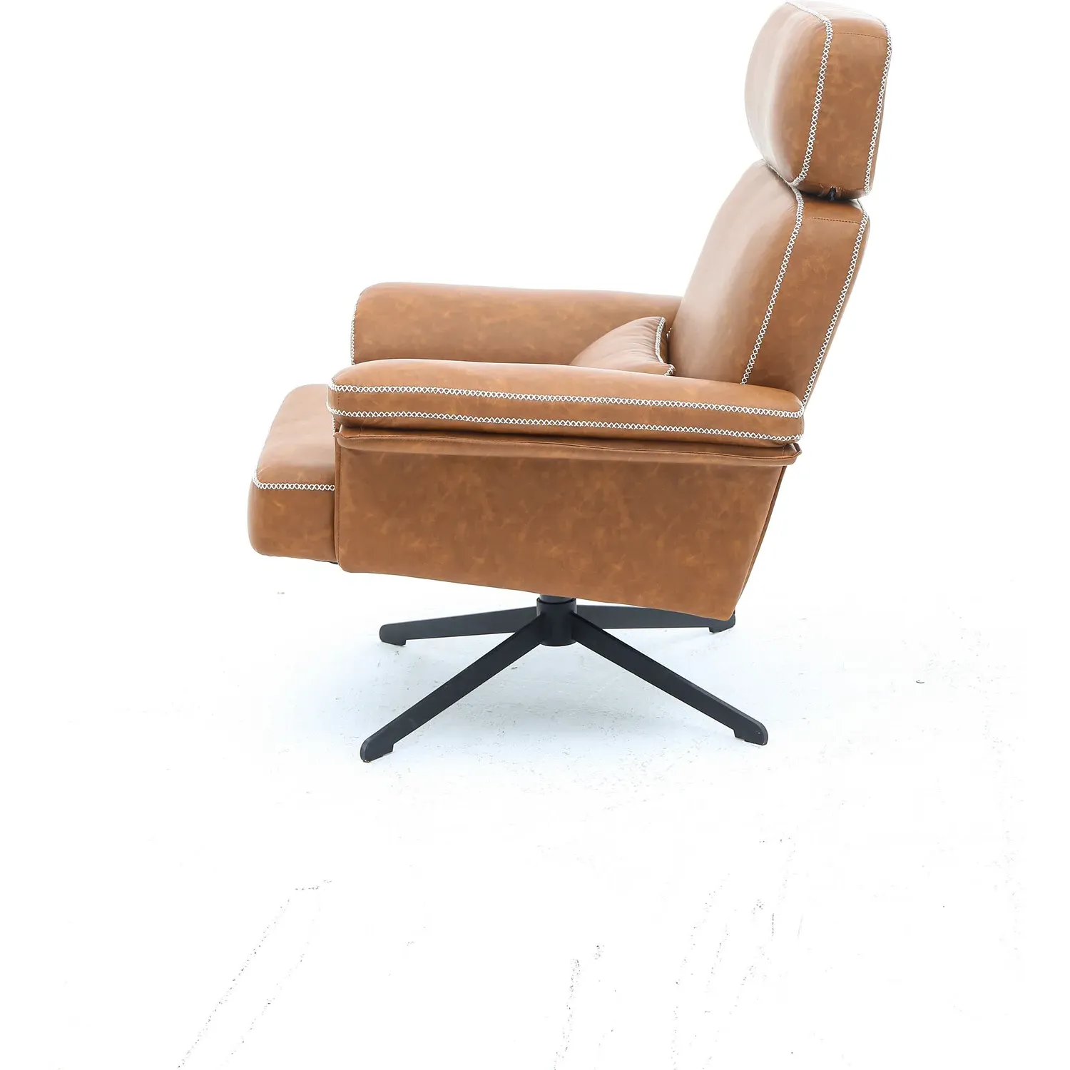 Conley Leather Armchair with Footstool - Brown