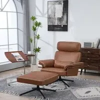 Conley Leather Armchair with Footstool - Brown
