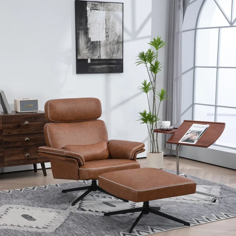 Conley Leather Armchair with Footstool - Brown image