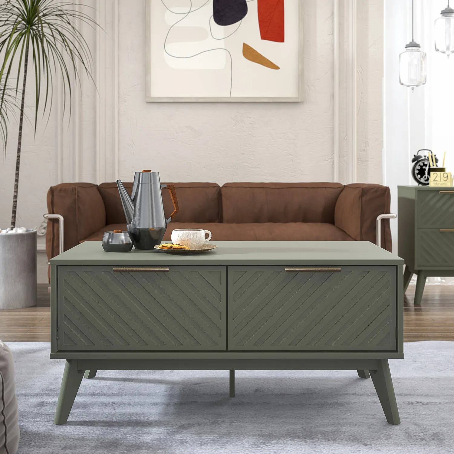 Cora 2 Drawer Coffee Table - Green