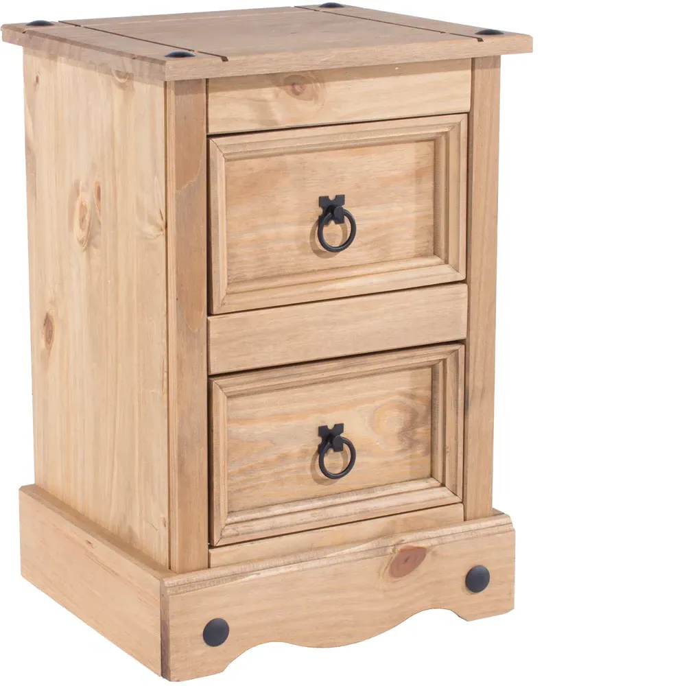Corona 2 Drawer Petite Bedside Table - Brown, Pine