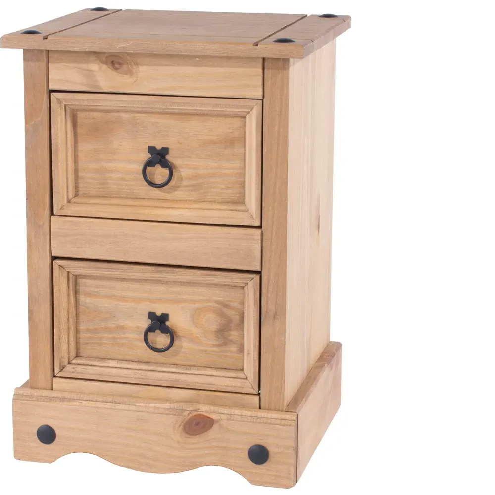 Corona 2 Drawer Petite Bedside Table - Brown, Pine