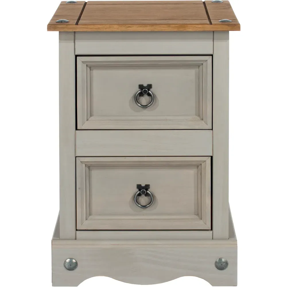 Corona 2 Drawer Petite Bedside Table - Grey, Pine