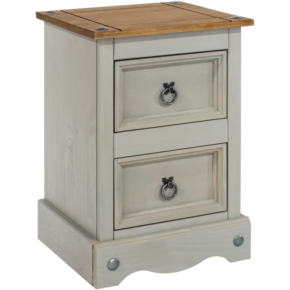 Corona 2 Drawer Petite Bedside Table - Grey, Pine