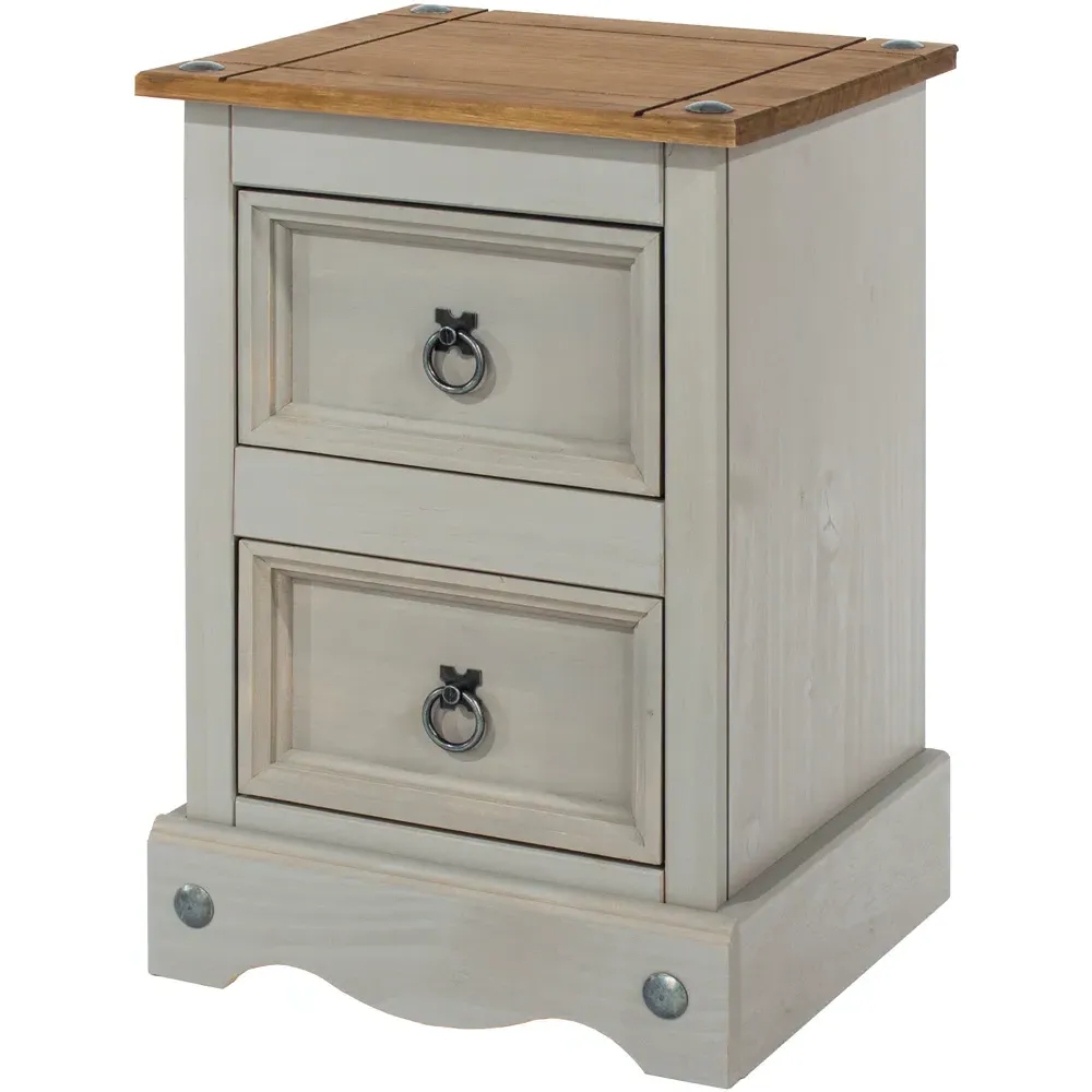 Corona 2 Drawer Petite Bedside Table - Grey, Pine