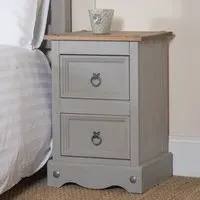 Corona 2 Drawer Petite Bedside Table - Grey, Pine