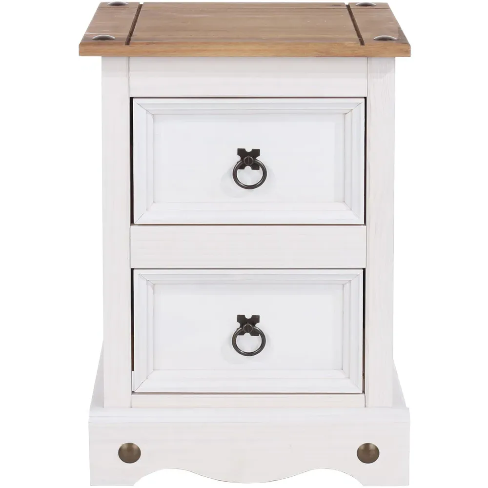 Corona 2 Drawer Petite Bedside Table - White, Pine
