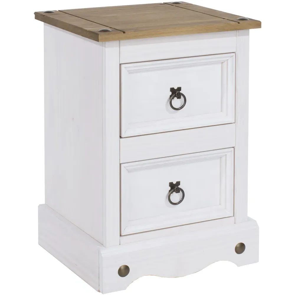 Corona 2 Drawer Petite Bedside Table - White, Pine