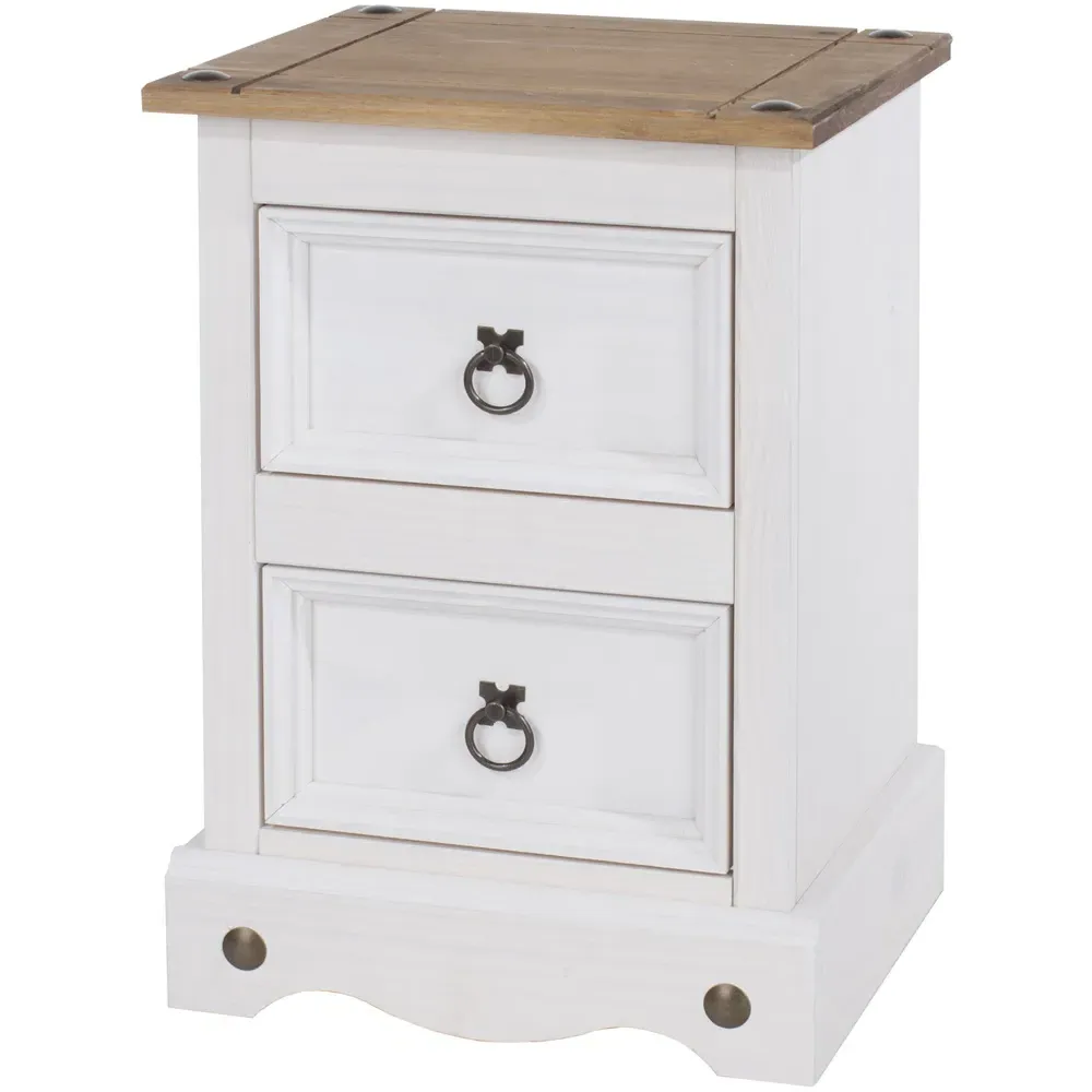 Corona 2 Drawer Petite Bedside Table - White, Pine