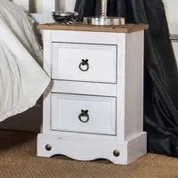 Corona 2 Drawer Petite Bedside Table - White, Pine