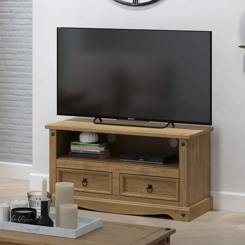 Corona 2 Drawer TV Unit - Brown, Pine