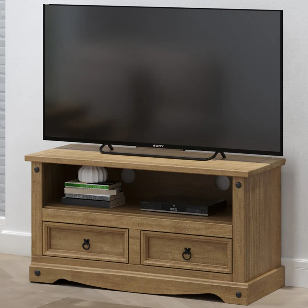 Corona 2 Drawer TV Unit - Brown, Pine