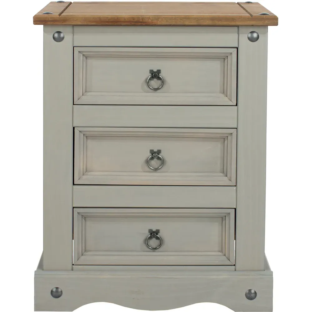 Corona 3 Drawer Bedside Table - Grey, Pine