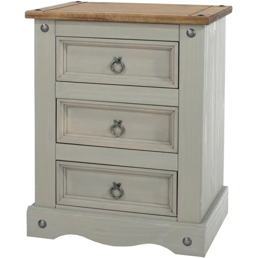 Corona 3 Drawer Bedside Table - Grey, Pine