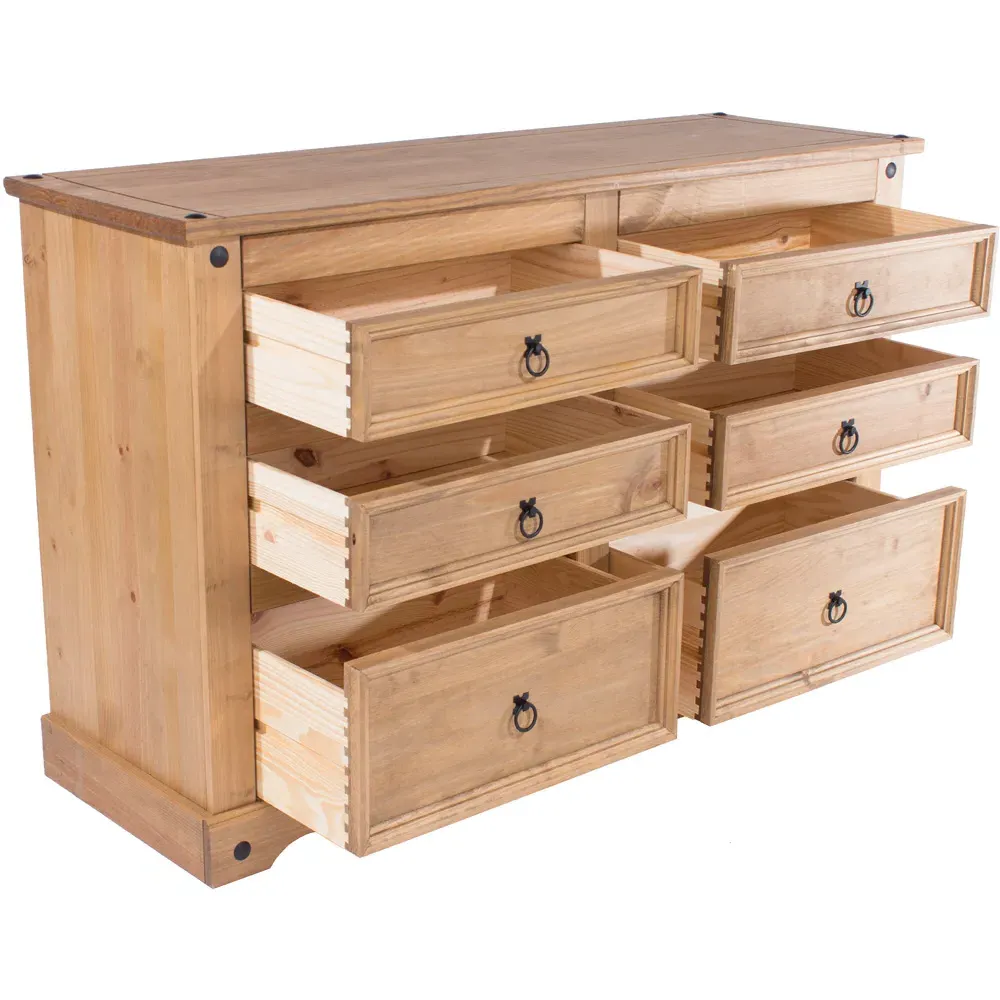 Corona 6 Drawer Wide Chest of Drawers - Brown, Pine