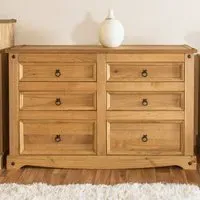 Corona 6 Drawer Wide Chest of Drawers - Brown, Pine