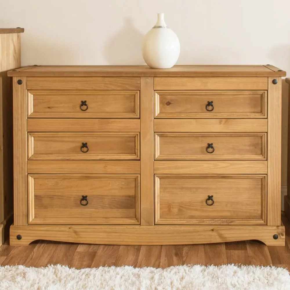 Corona 6 Drawer Wide Chest of Drawers - Brown, Pine image