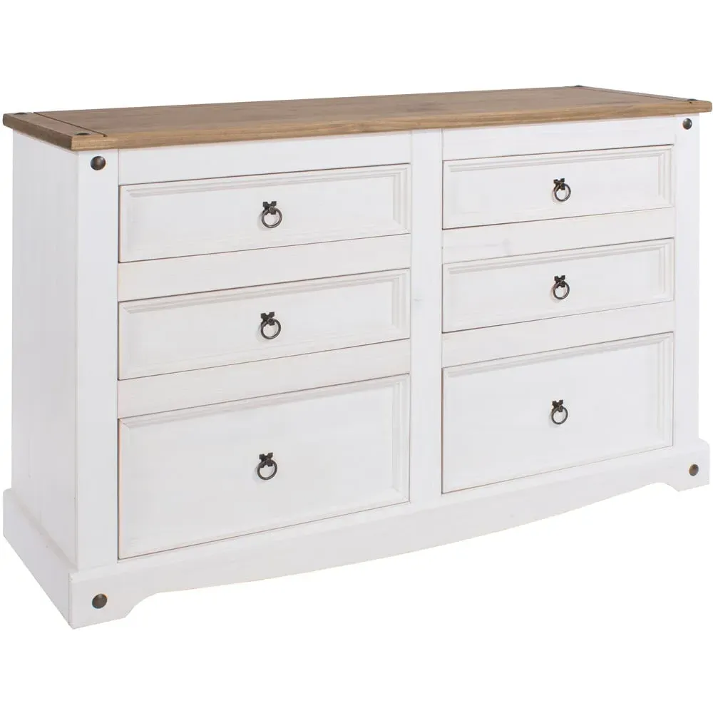 Corona 6 Drawer Wide Chest of Drawers - White, Pine