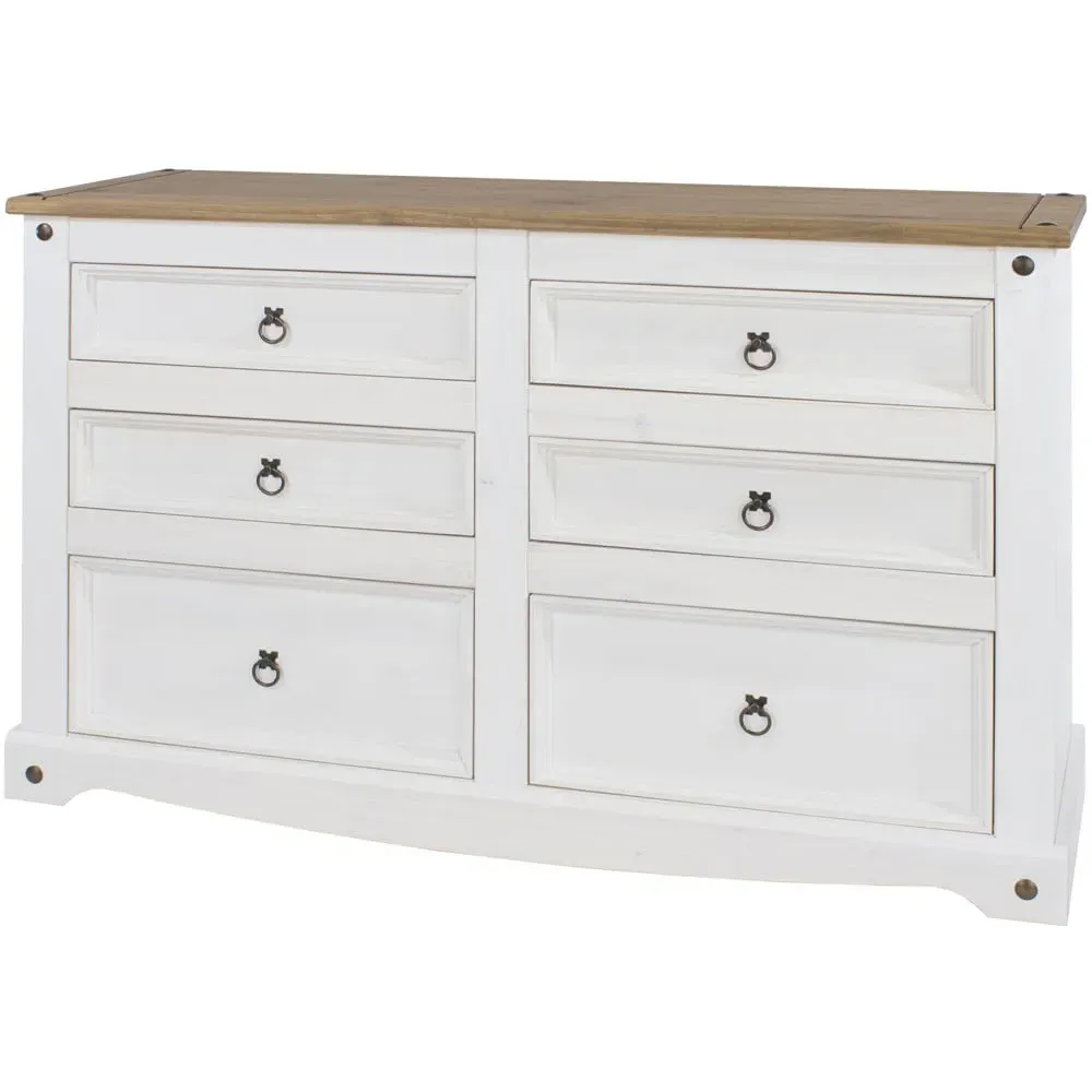 Corona 6 Drawer Wide Chest of Drawers - White, Pine