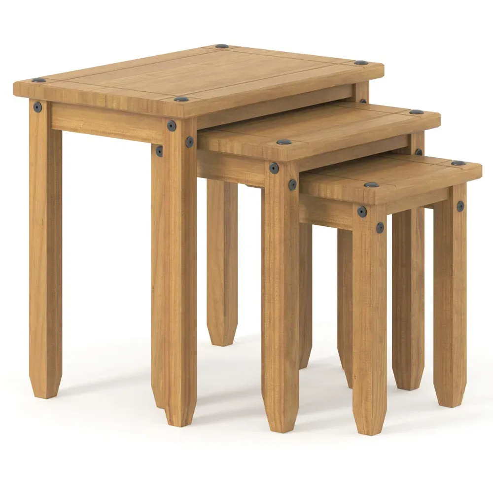 Corona Nest of Tables Set of 3 - Brown, Pine