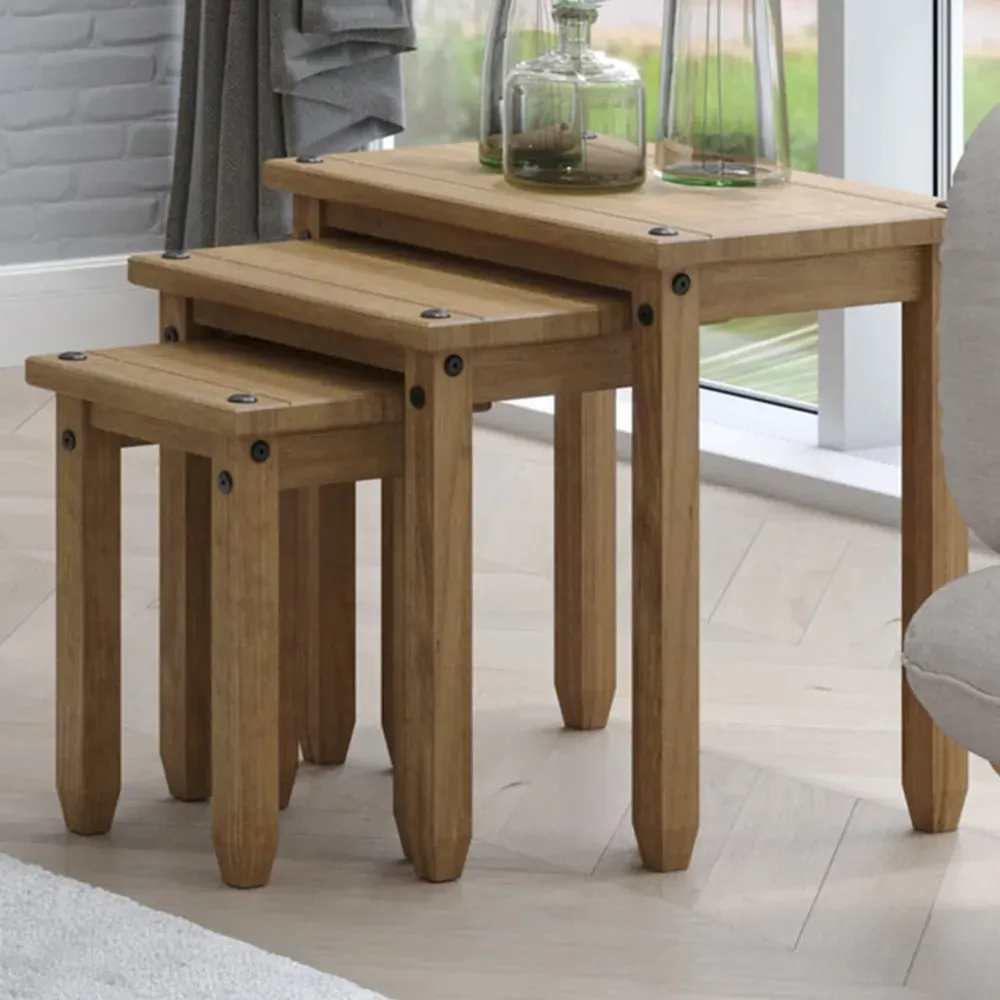 Corona Nest of Tables Set of 3 - Brown, Pine image