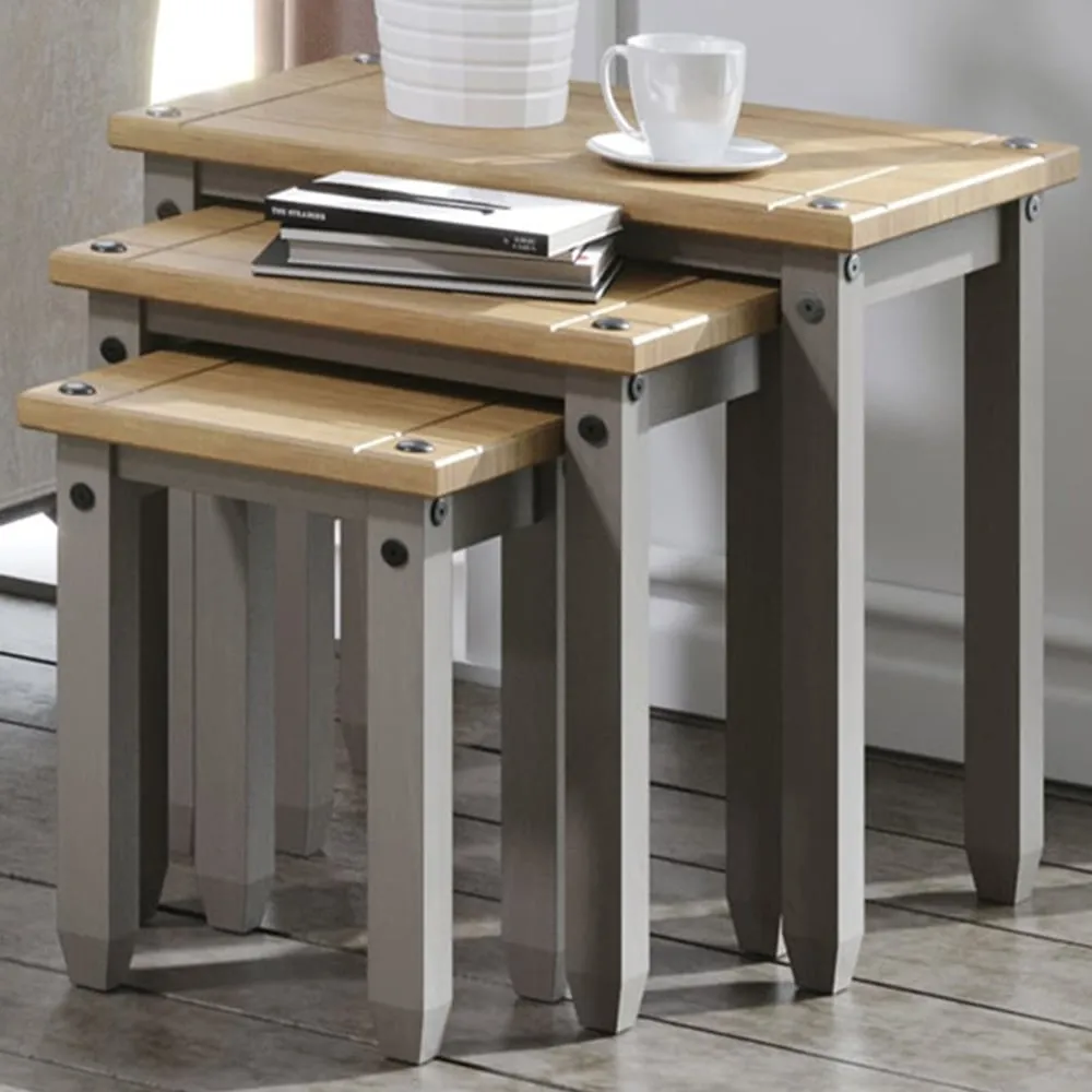 Corona Nest of Tables Set of 3 - Grey, Pine