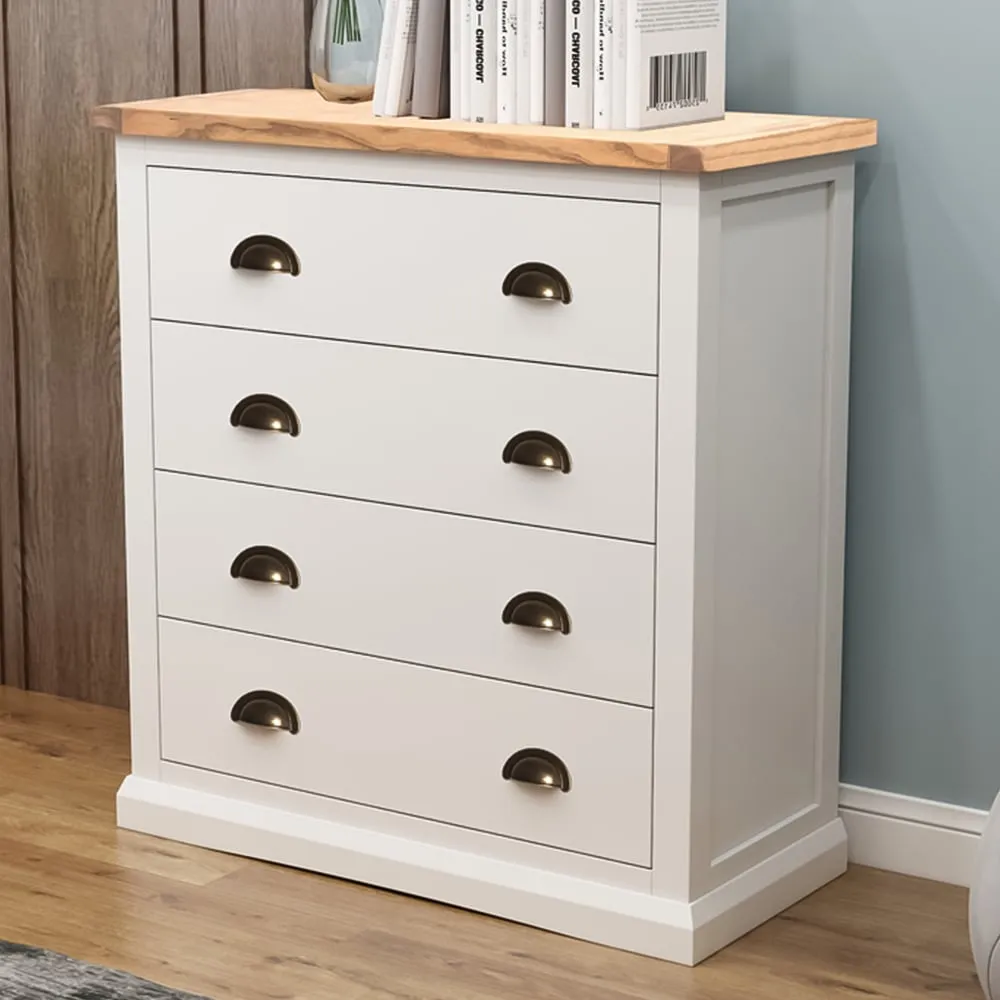 Cosenza 4 Drawer Chest of Drawers with Brass Cup Handles - White