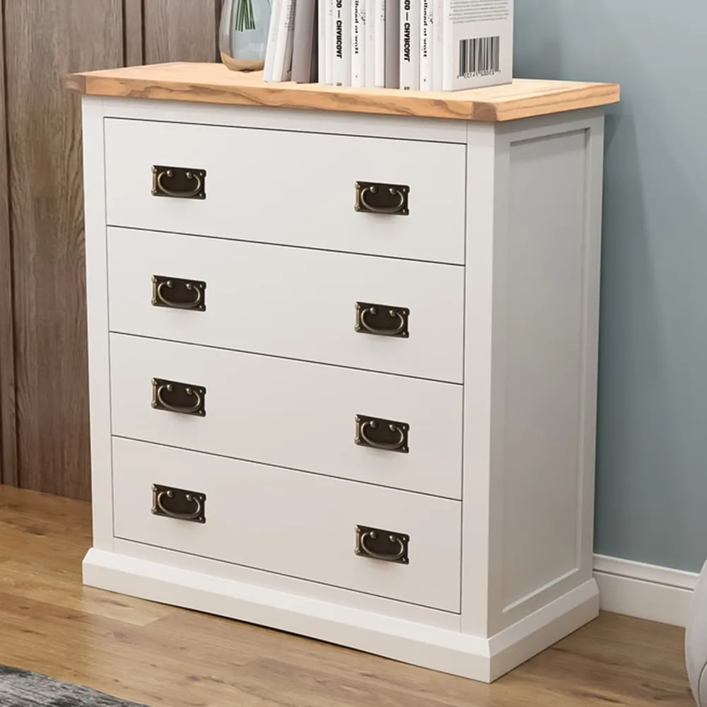 Cosenza 4 Drawer Chest of Drawers with Brass Drop Handles - White