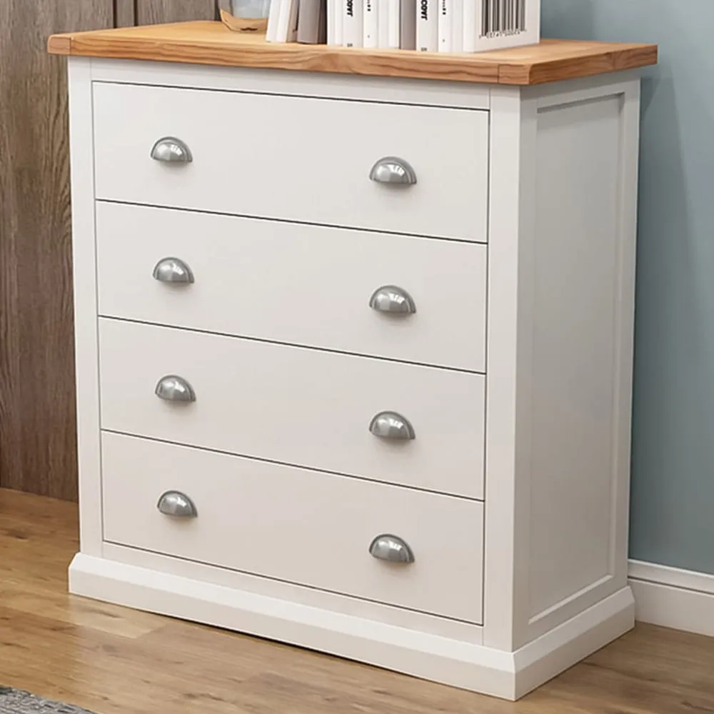 Cosenza 4 Drawer Chest of Drawers with Chrome Cup Handles - White
