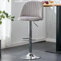Cosmo Swivel Bar Stool with Gas Lift - Grey, Velvet