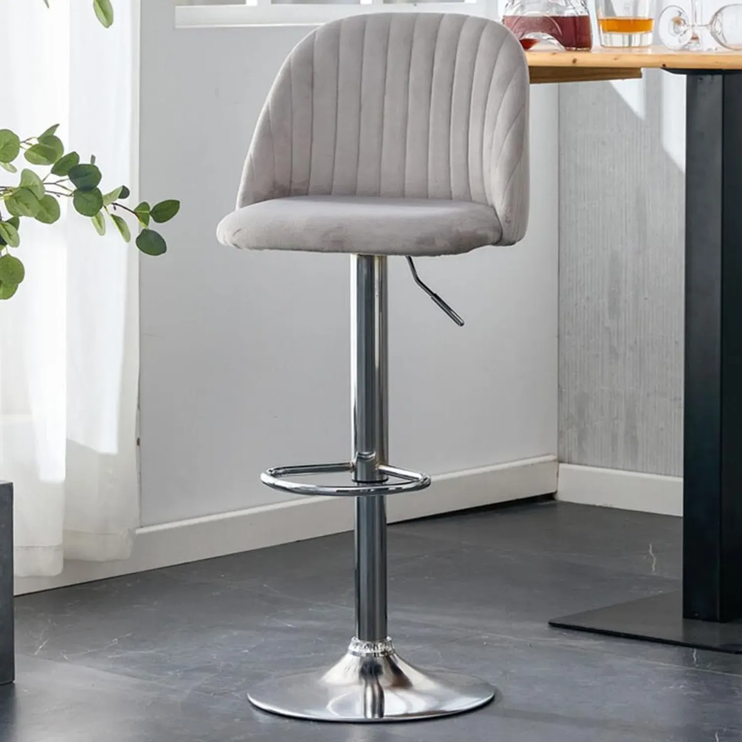 Cosmo Swivel Bar Stool with Gas Lift - Grey, Velvet image