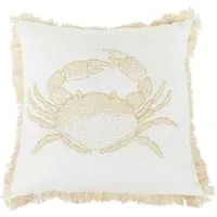 Crab Beaded Cushion - White