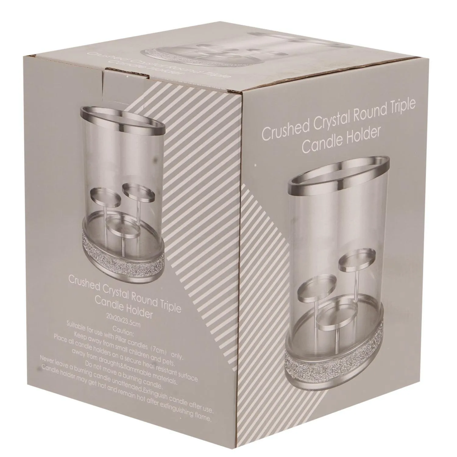 Crushed Crystal Round Triple Candle Holder