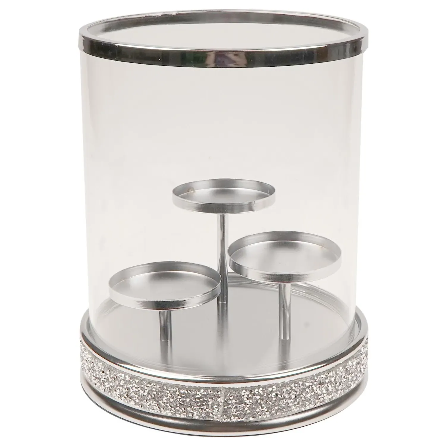 Crushed Crystal Round Triple Candle Holder