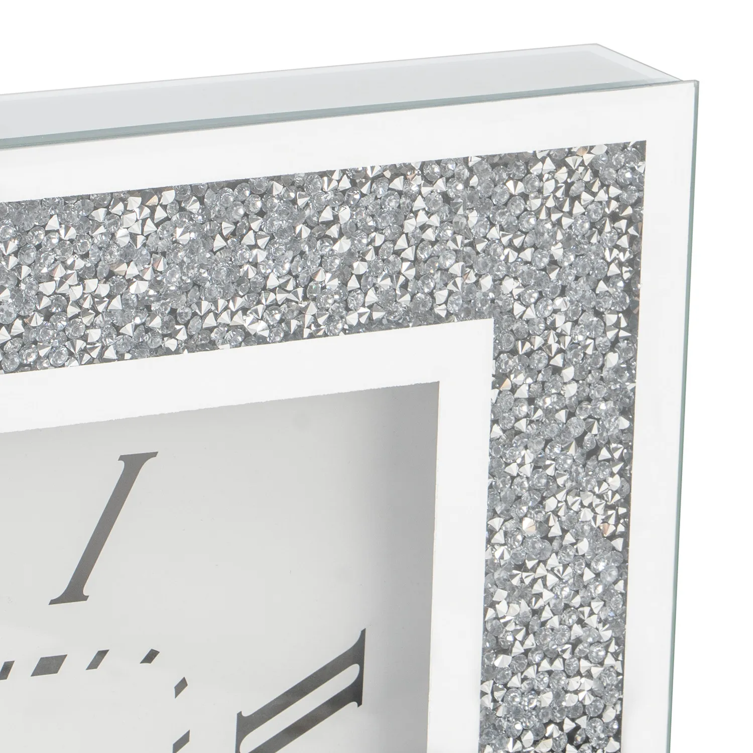 Crushed Crystal Round Wall Clock with Roman Numerals - Clear
