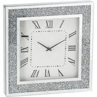Crushed Crystal Round Wall Clock with Roman Numerals - Clear
