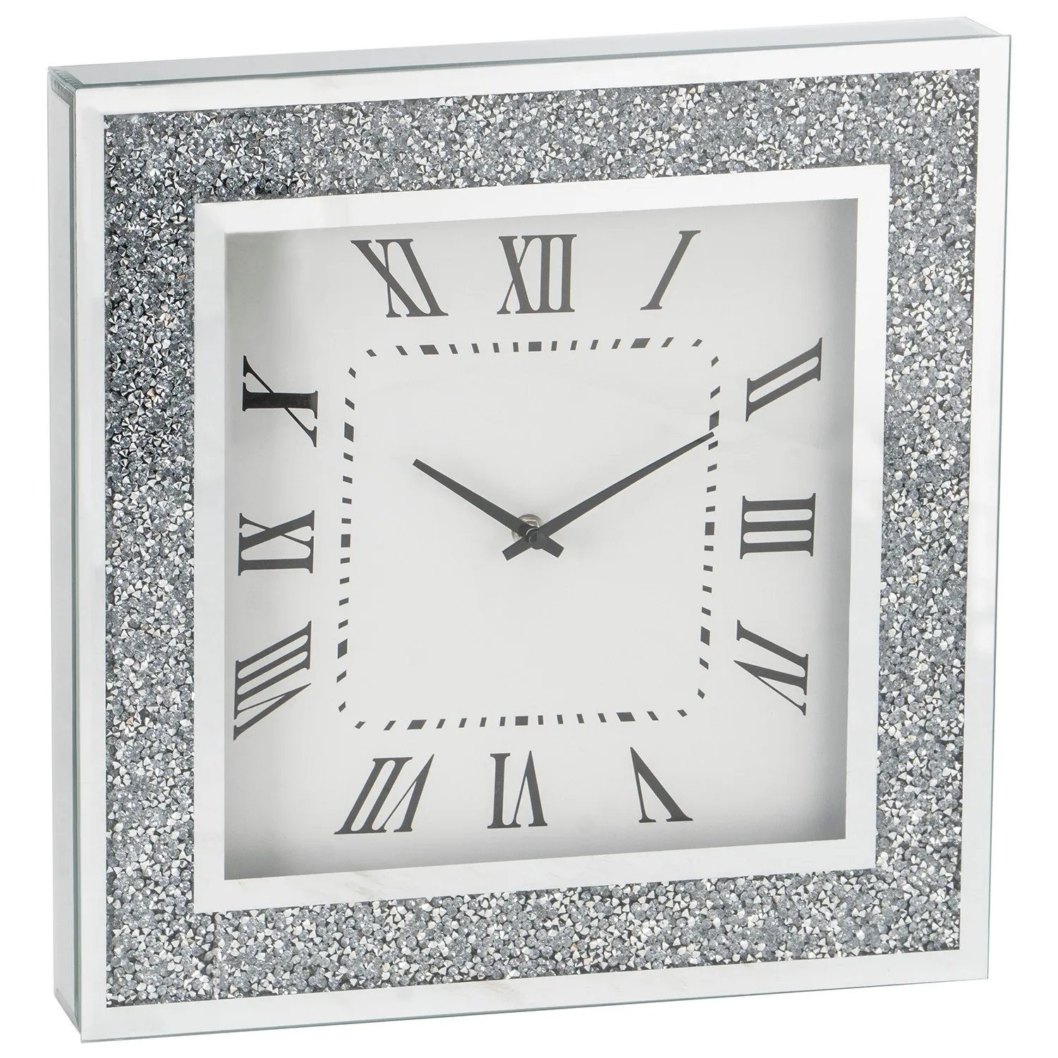 Crushed Crystal Round Wall Clock with Roman Numerals - Clear image