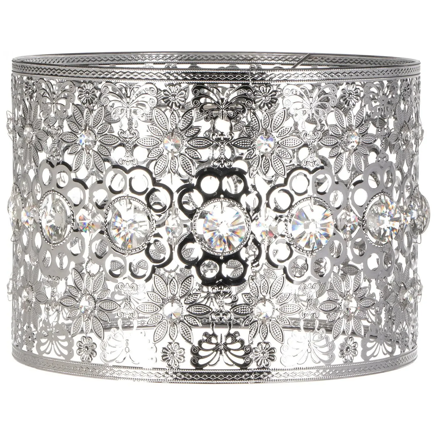 Crystal Floral Butterfly Pendant Light - Silver image