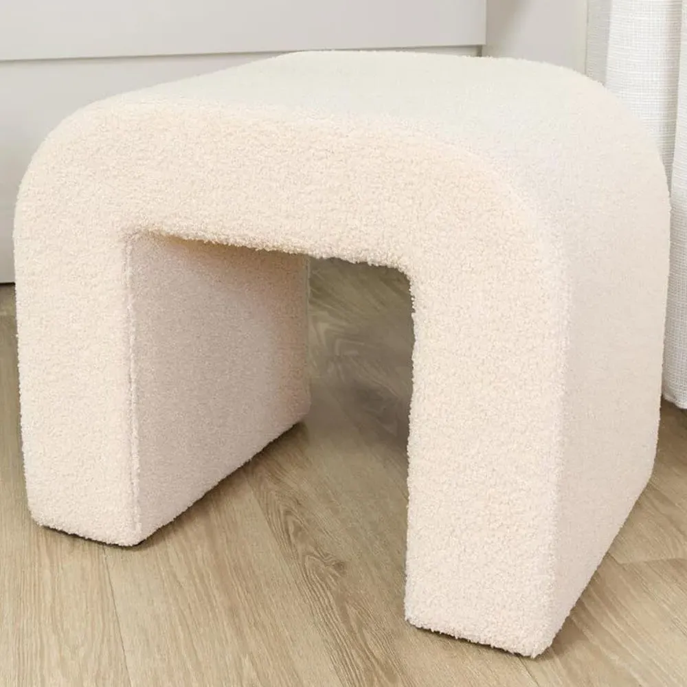 Curved Footstool - Neutral, Boucle