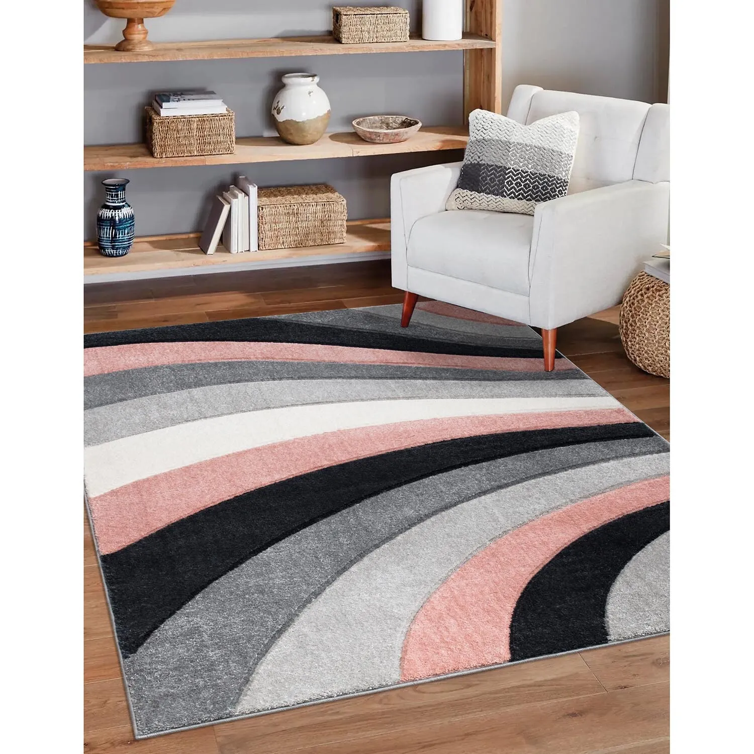 Curved Stripe Rug - Pink
