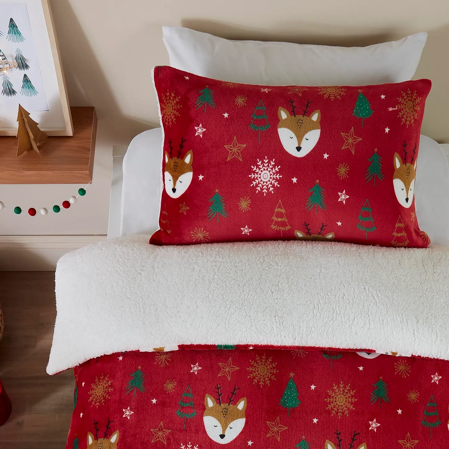 Cute Reindeer Fleece Duvet Cover and Pillowcase Set