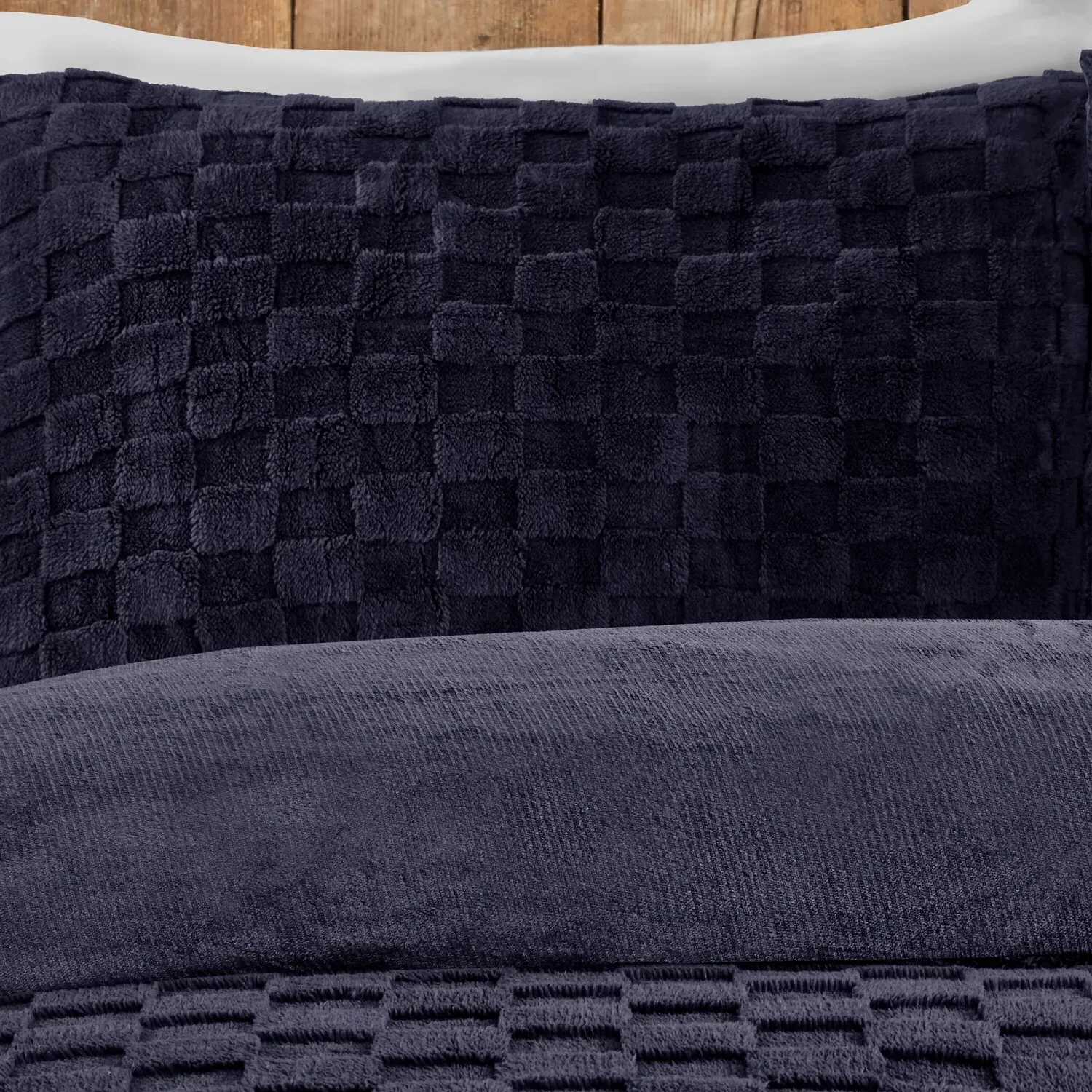 Dakota Checkerboard Double Duvet Set - Navy, Fleece