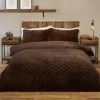 Dakota Checkerboard King Duvet Set - Mocha, Fleece