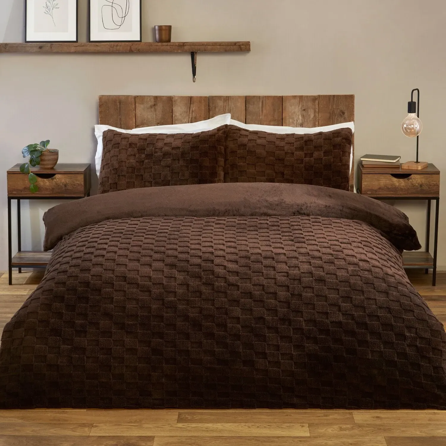 Dakota Checkerboard Single Duvet Set - Mocha, Fleece image