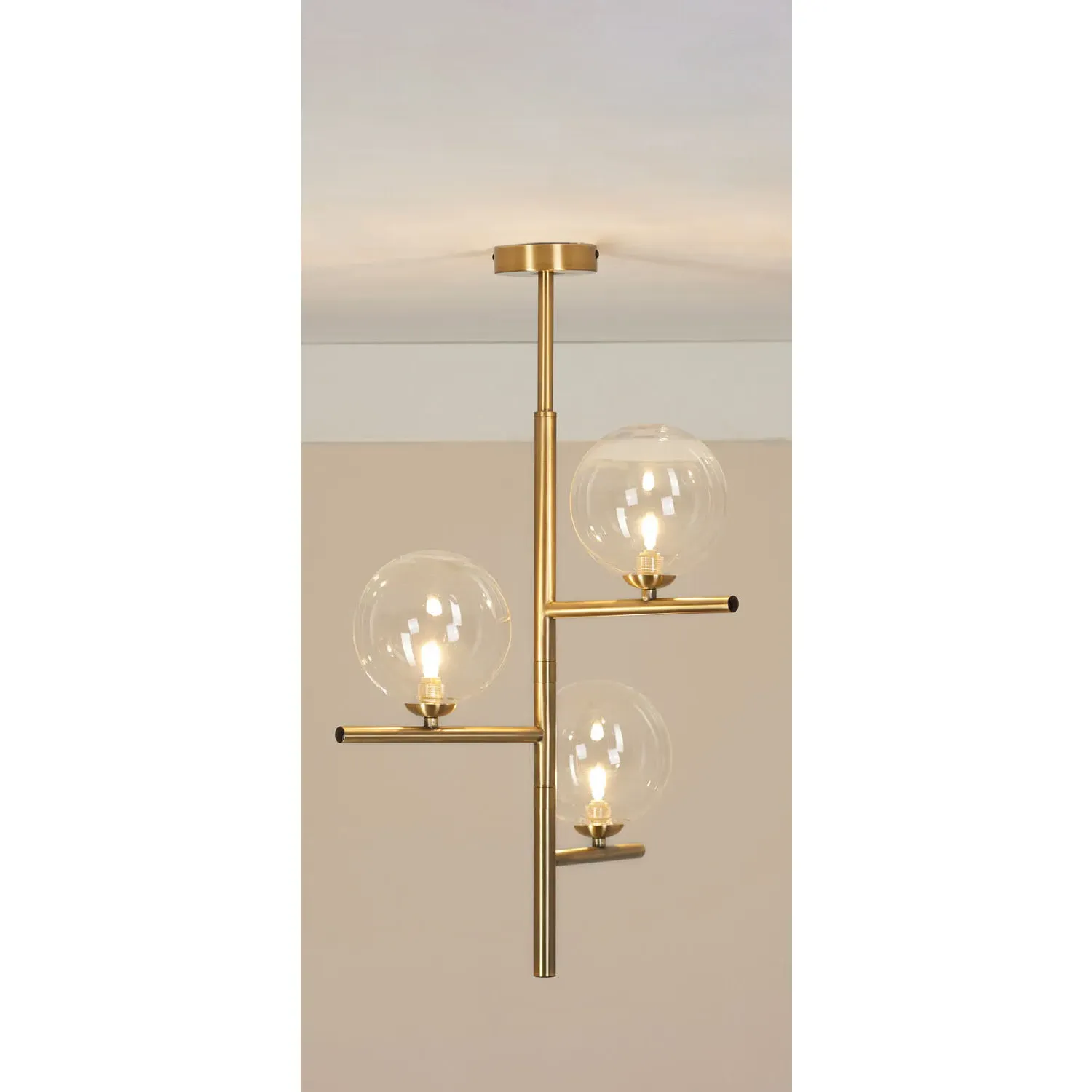 Darcie 3 Light Ceiling Fitting - Gold, Glass