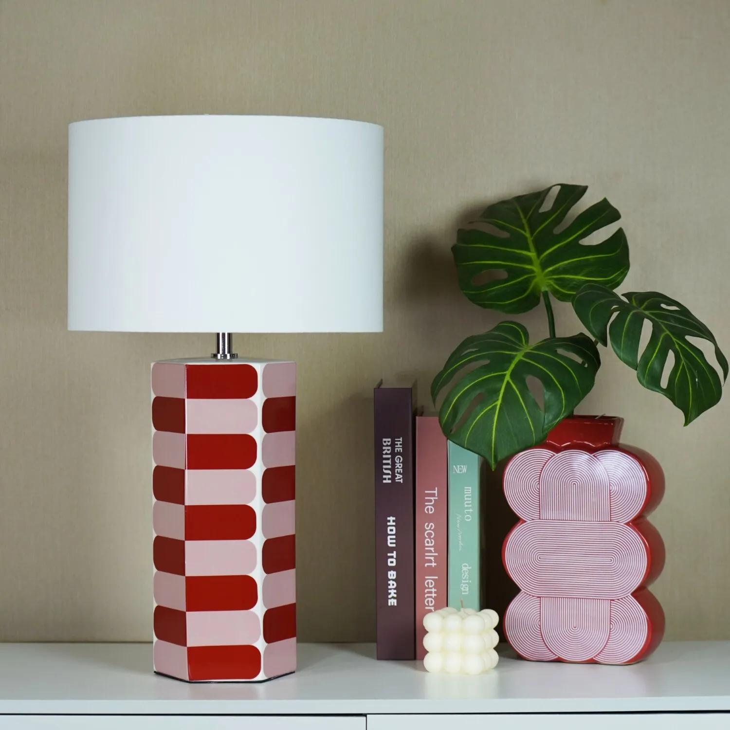Denali Patterned Table Lamp - Red