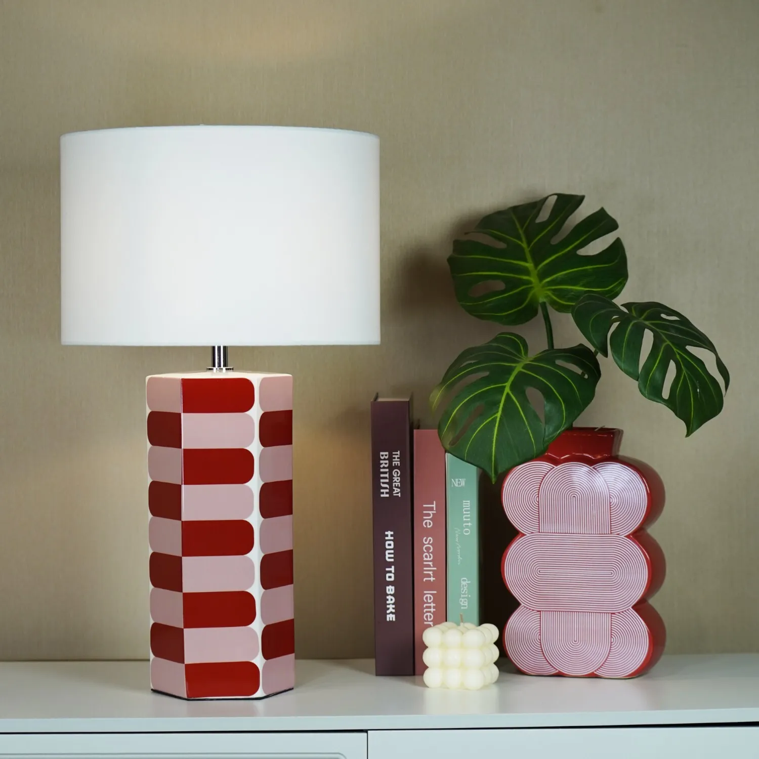 Denali Patterned Table Lamp - Red