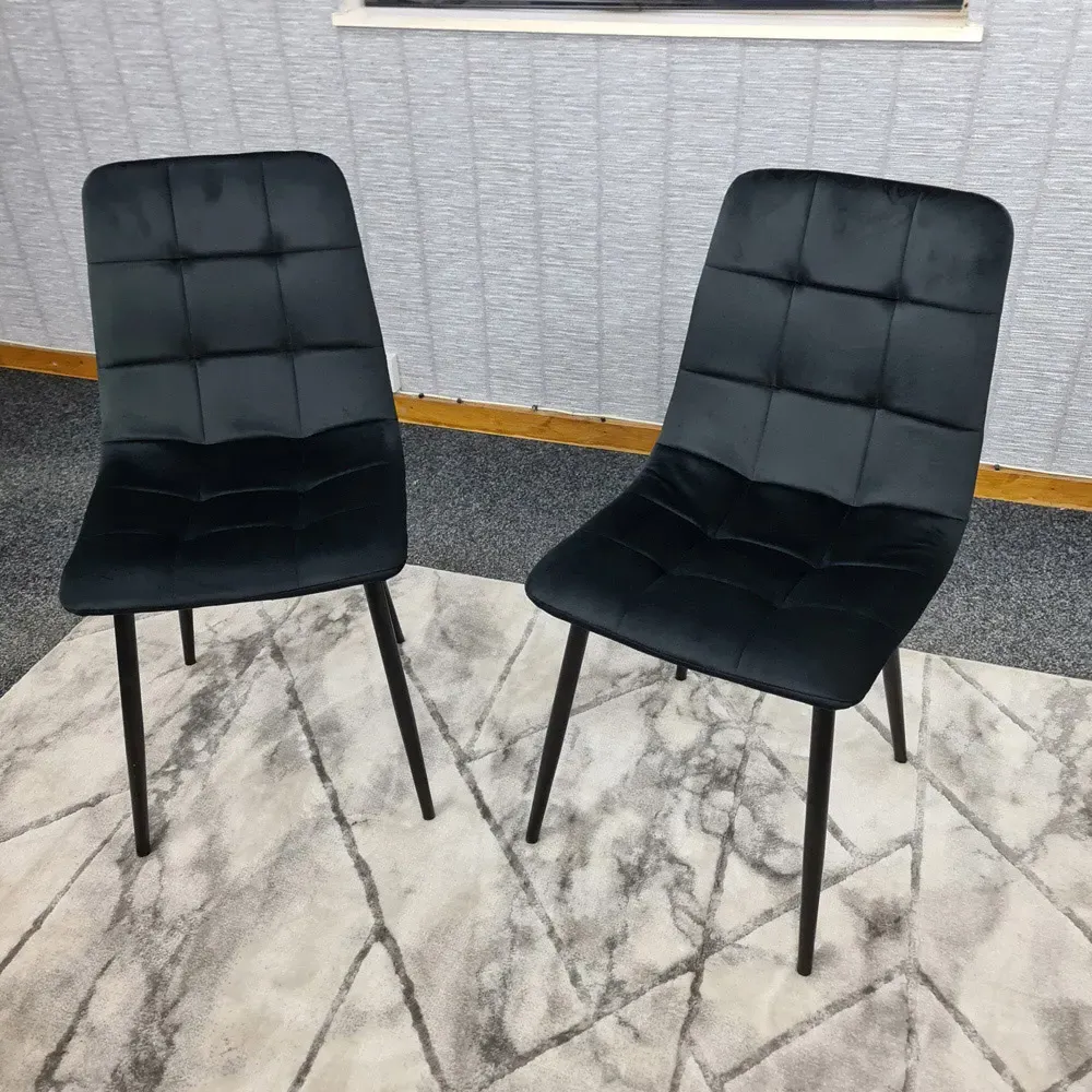 Denver Set of 2 Dining Chairs - Black, Velvet