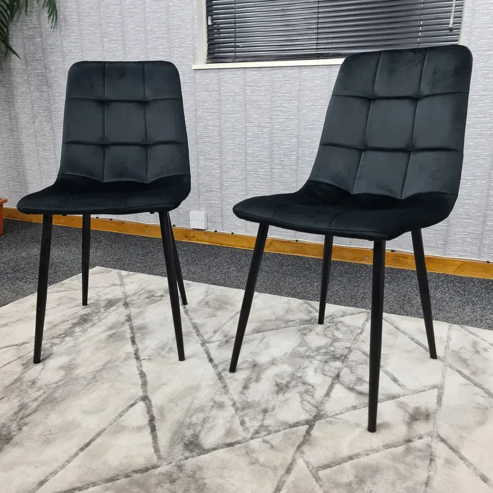 Denver Set of 2 Dining Chairs - Black, Velvet