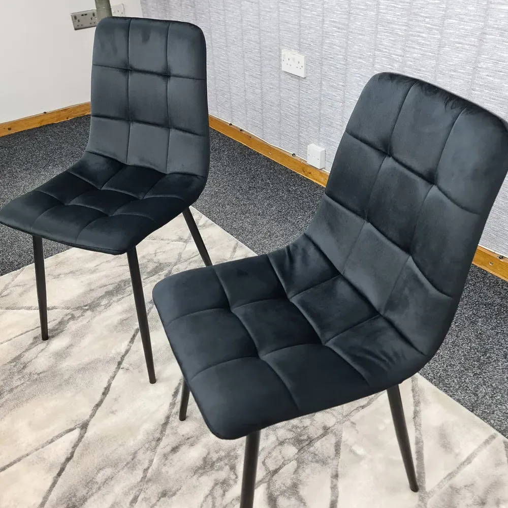 Denver Set of 2 Dining Chairs - Black, Velvet